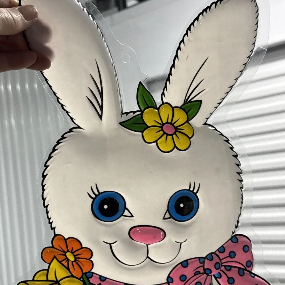 Vintage AMGLO USA 3D Easter Bunny Rabbit‎ THIN PLASTIC Die Cut WINDOW DECOR Pics